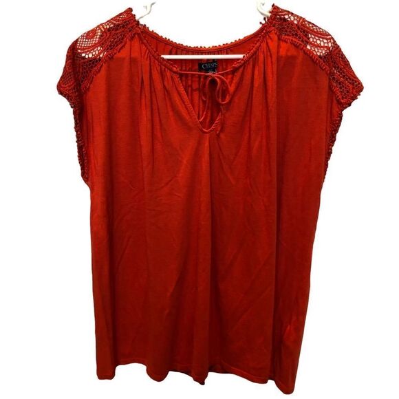 Chaps short sleeve blouse lace at shoulders orange-red color Large - Picture 1 of 6